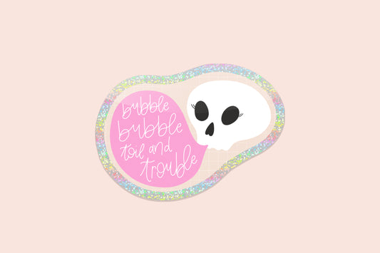 Halloween Bubblegum Skull Vinyl Glitter Sticker